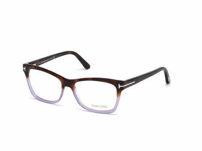 Tom Ford FT5424 Geometric Eyeglasses 56A-56A - Gradient Havana-To-Peach, Blonde Havana, Shiny Rose Gold  "t" Logo