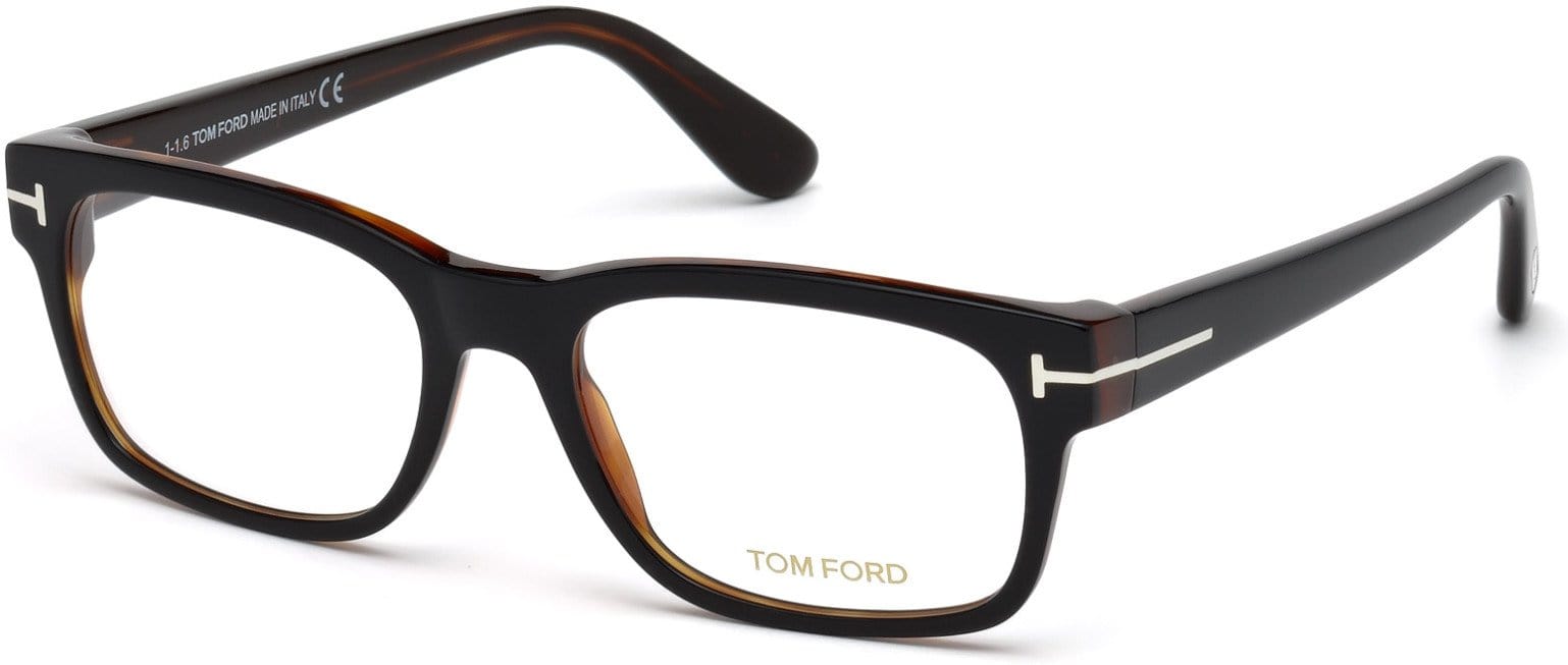 Tom Ford FT5432 Geometric Eyeglasses 005-005 - Black, Shiny Havana