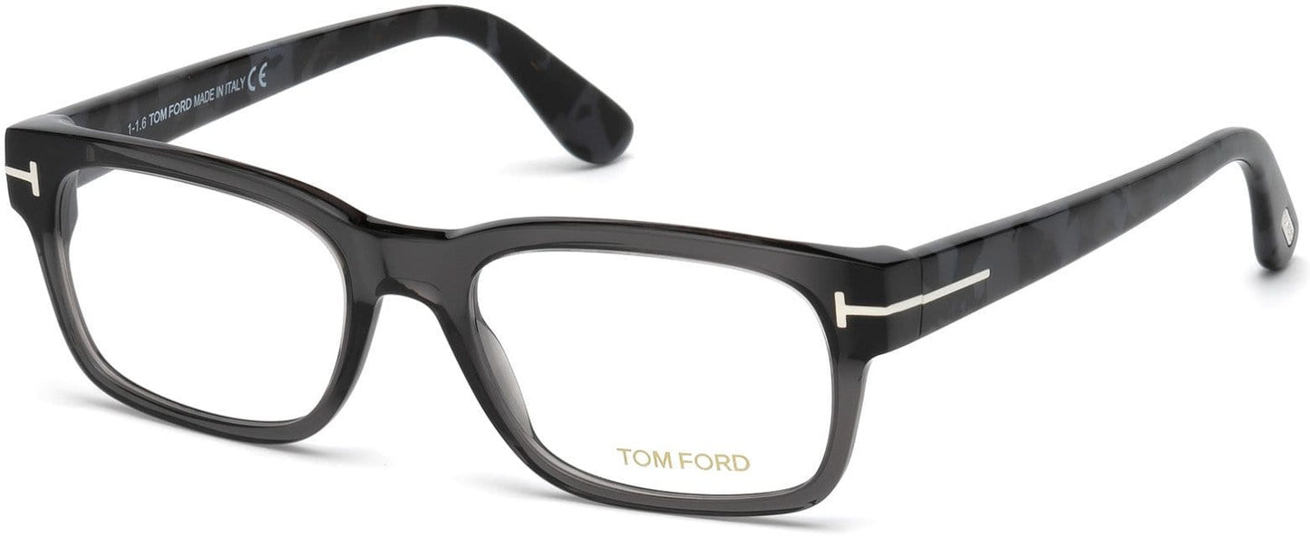 Tom Ford FT5432 Geometric Eyeglasses 020-020 - Shiny Transparent Grey, Grey Havana