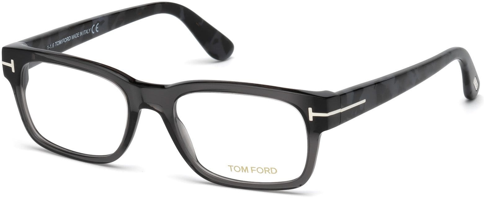 Tom Ford FT5432 Geometric Eyeglasses 020-020 - Shiny Transparent Grey, Grey Havana