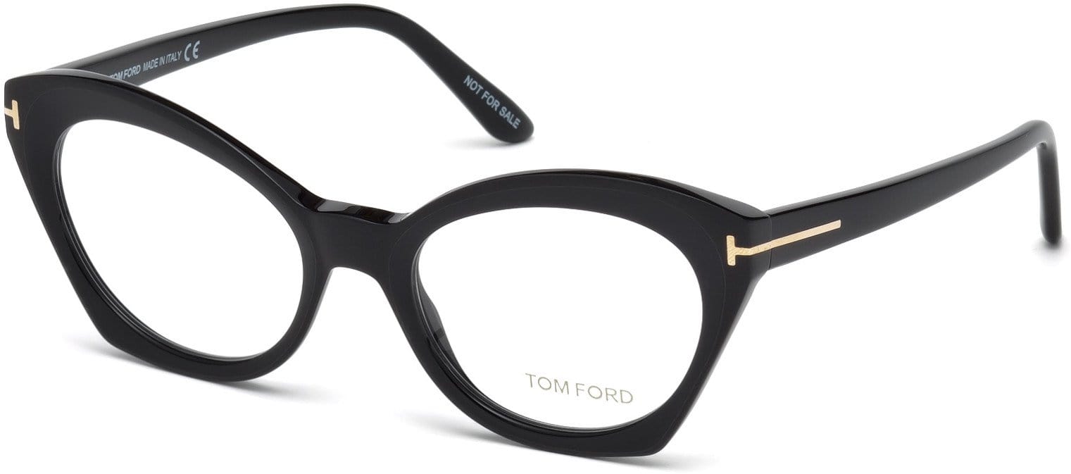 Tom Ford FT5456 Cat Eyeglasses 002-002 - Shiny Black, Shiny Rose Gold "t" Logo