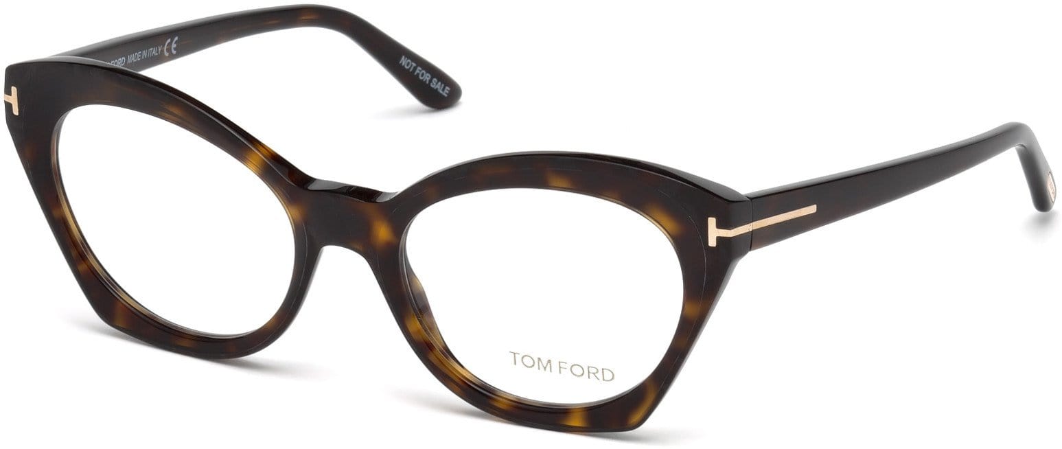 Tom Ford FT5456 Cat Eyeglasses 052-052 - Shiny Dark Havana, Shiny Rose Gold "t" Logo