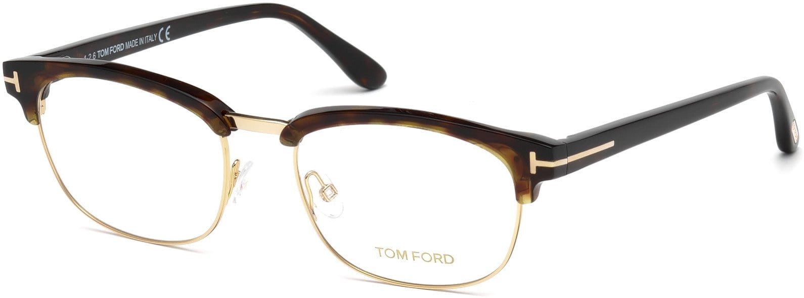 Tom Ford FT5458 Geometric Eyeglasses 052-052 - Shiny Dark Havana, Shiny Rose Gold