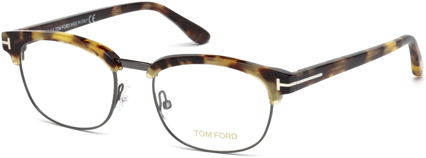 Tom Ford FT5458 Geometric Eyeglasses 056-056 - Shiny Tortoise, Shiny Dark Ruthenium