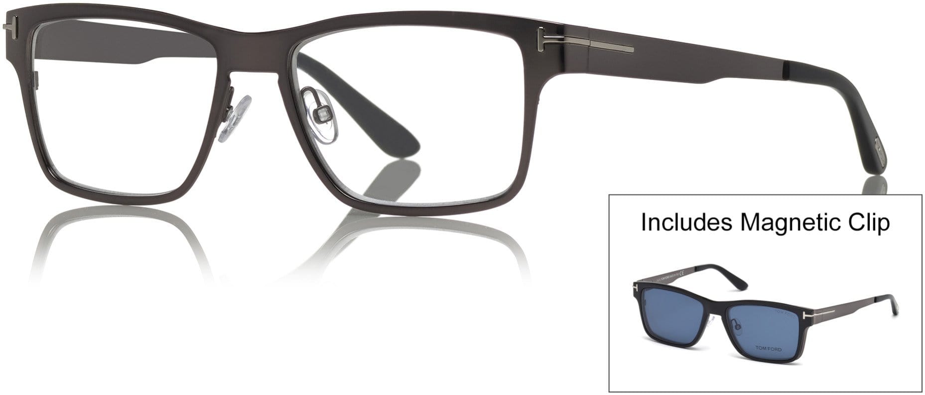 Tom Ford FT5475 Geometric Eyeglasses 12V-12V - Shiny Dark Ruthenium / Blue