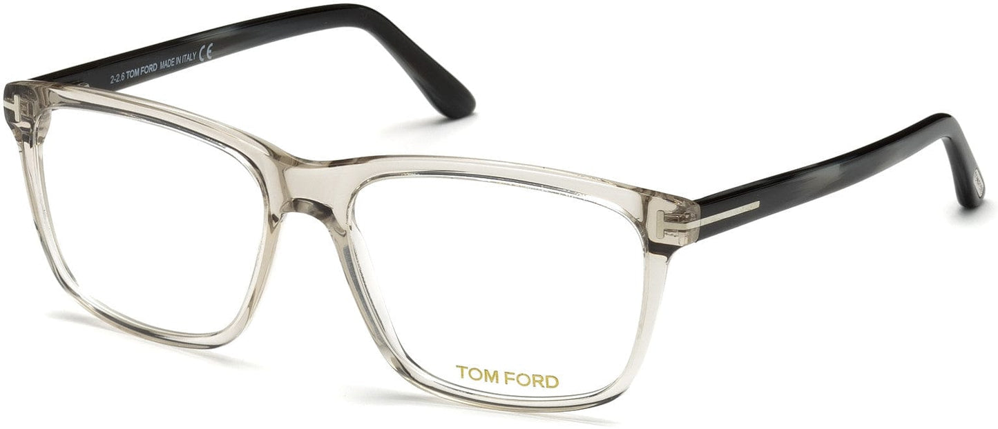 Tom Ford FT5479-B Geometric Eyeglasses 020-020 - Transp. Grey W. Grey Striped Blue Horn Temples/ Blue Block Lenses