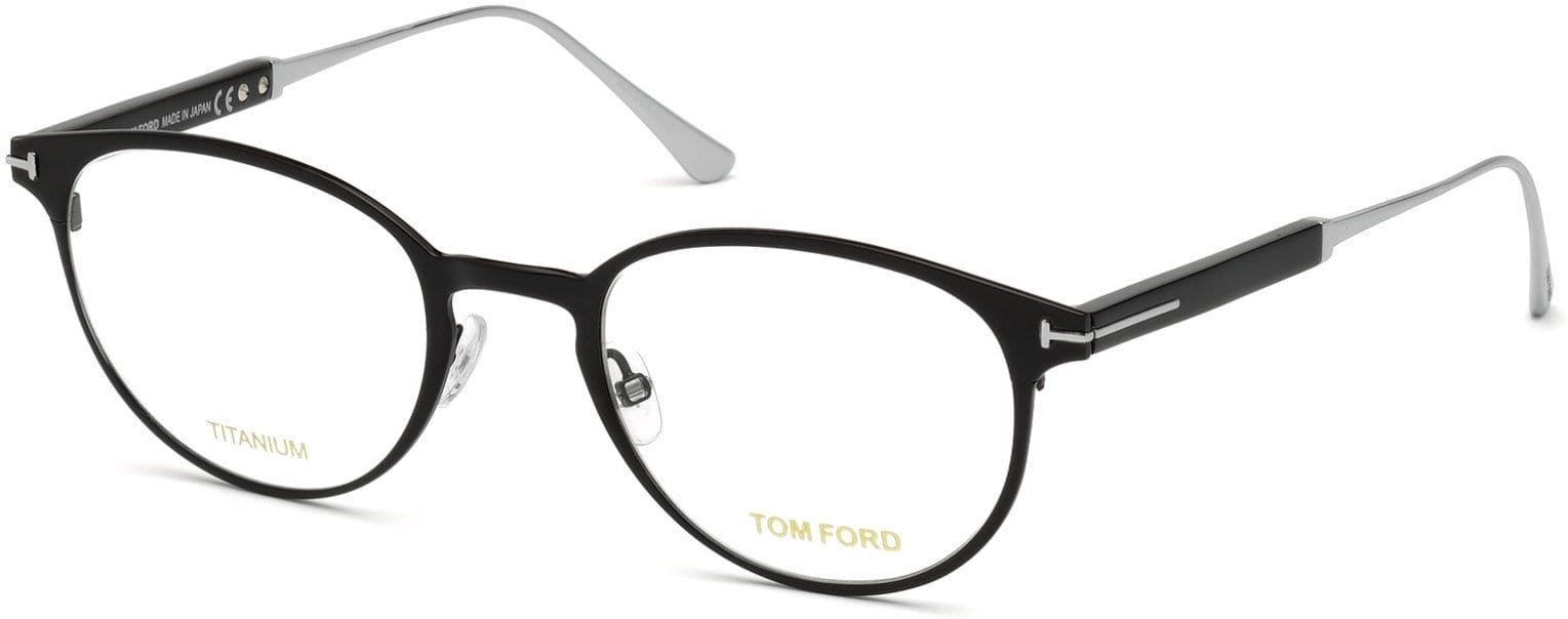 Tom Ford FT5482 Round Eyeglasses 001-001 - Shiny Black, Shiny Rhodium