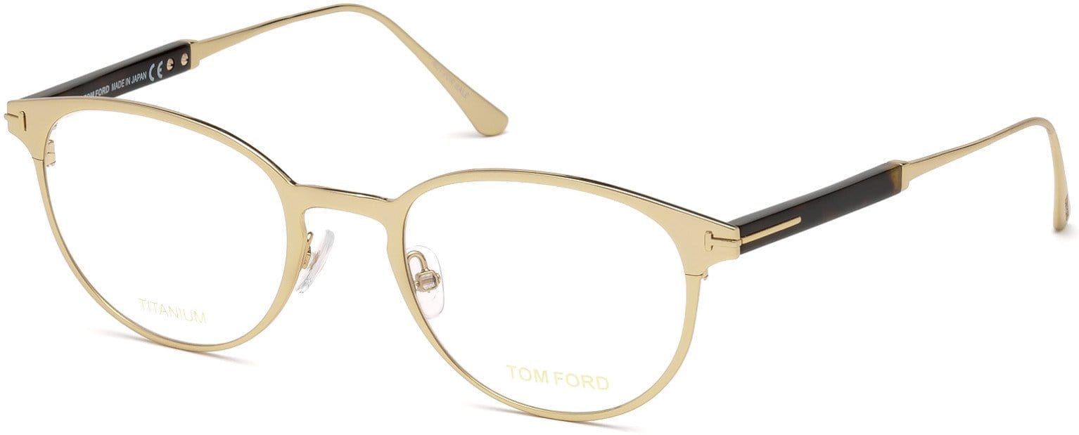 Tom Ford FT5482 Round Eyeglasses 028-028 - Shiny Rose Gold, Shiny Dark Havana Temple Detail