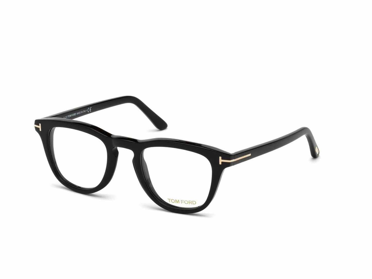 Tom Ford FT5488-B Round Eyeglasses 001-001 - Shiny Black/ Blue Block Lenses