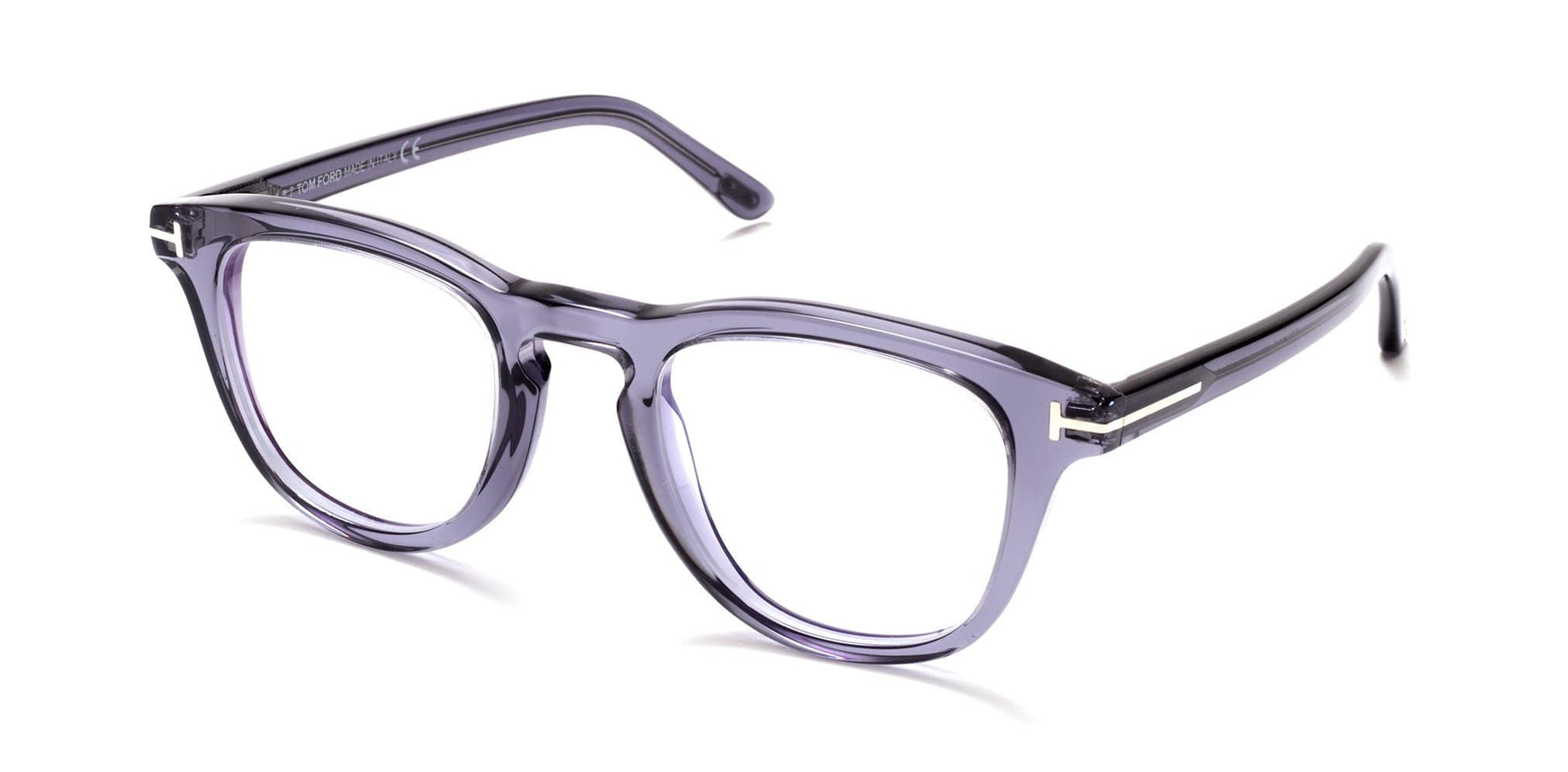 Tom Ford FT5488-B Round Eyeglasses 020-020 - Shiny Transparent Dark Grey/ Blue Block Lenses