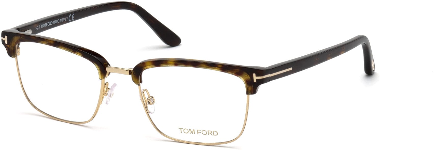 Tom Ford FT5504 Geometric Eyeglasses 052-052 - Shiny Classic Havana Acetate Front & Temples, Rose Gold Metal