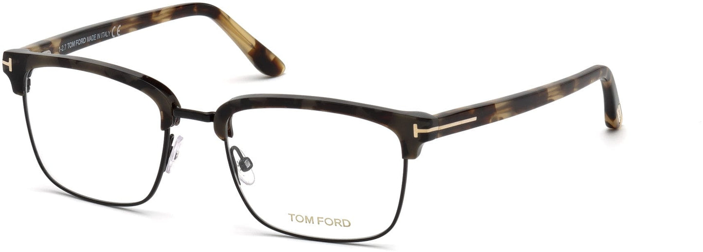 Tom Ford FT5504 Geometric Eyeglasses 056-056 - Shiny Havana Front & Temples, Black Metal