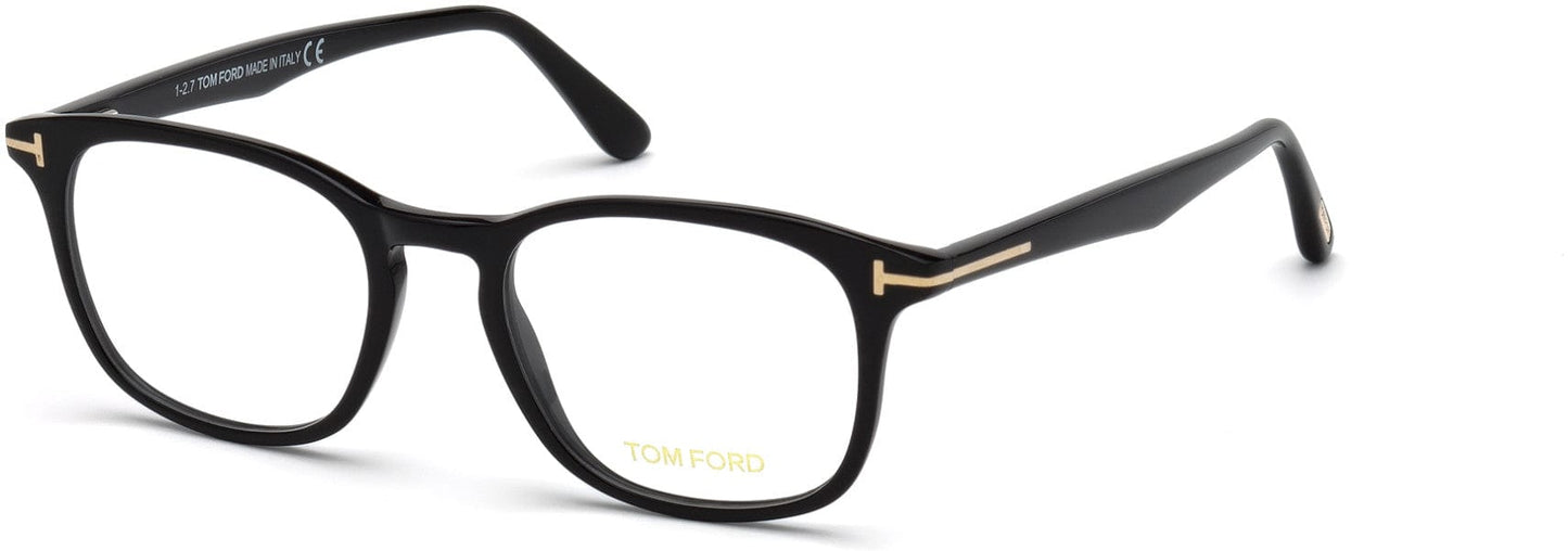 Tom Ford FT5505 Geometric Eyeglasses 001-001 - Shiny Black, Rose Gold "t" Logo