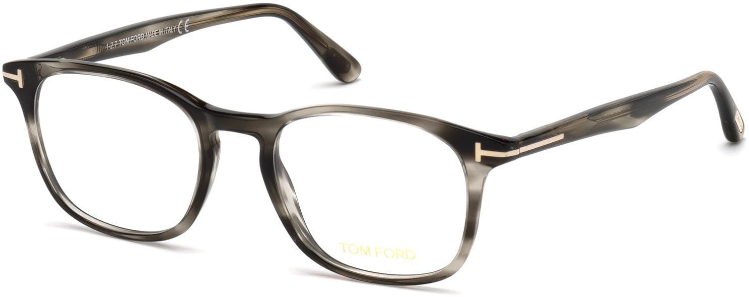 Tom Ford FT5505 Geometric Eyeglasses 005-005 - Shiny Striped Black & Grey, Rose Gold "t" Logo