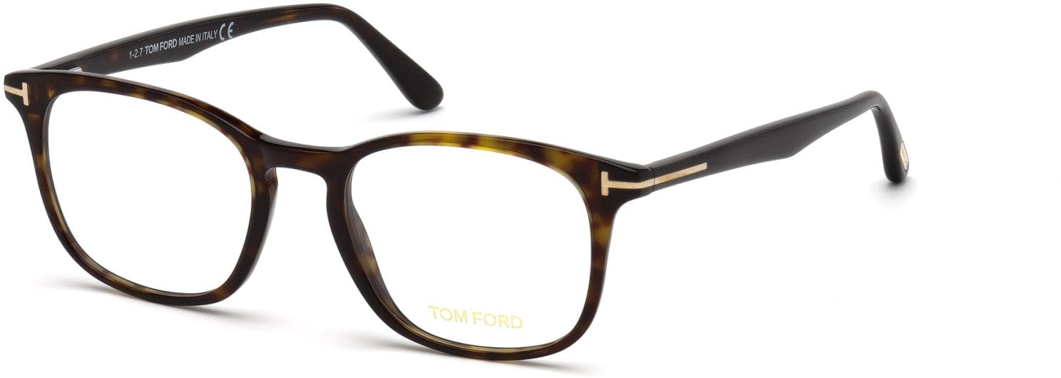 Tom Ford FT5505 Geometric Eyeglasses 052-052 - Shiny Classic Dark Havana, Rose Gold "t" Logo