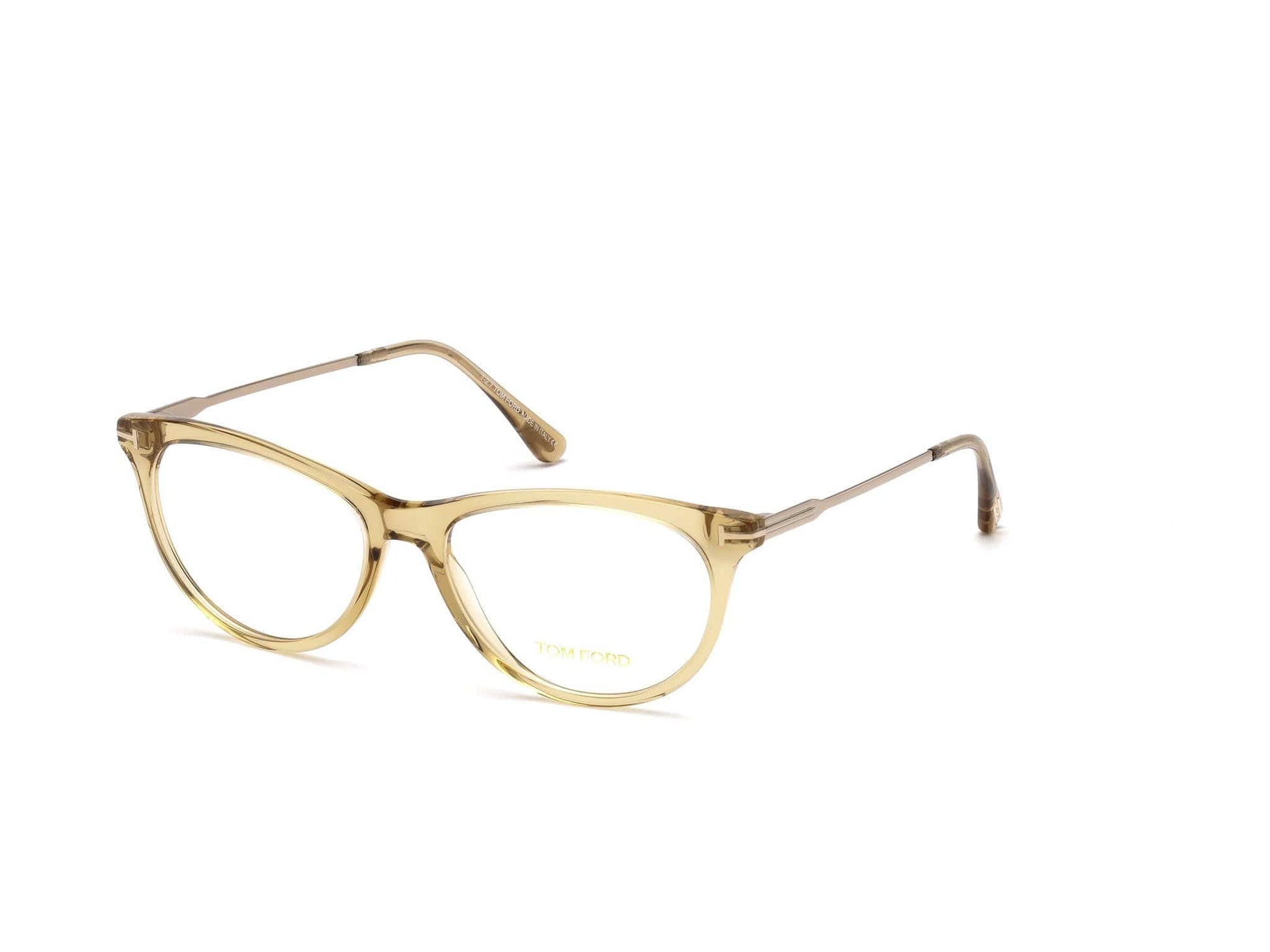Tom Ford FT5509 Cat Eyeglasses 045-045 - Shiny Transparent Champagne Front, Shiny Rose Gold Temples