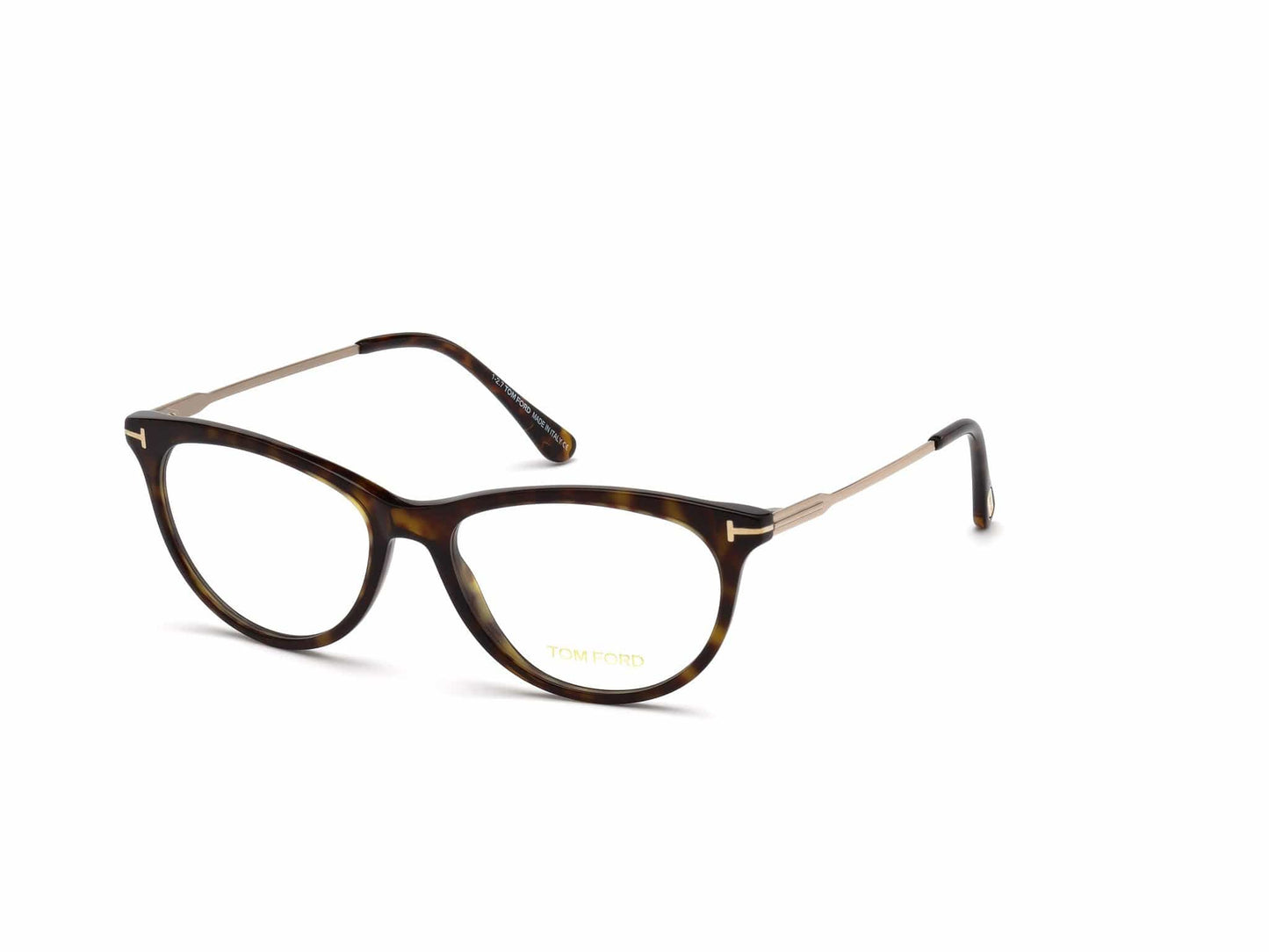 Tom Ford FT5509 Cat Eyeglasses 052-052 - Shiny Classic Dark Havana Front, Shiny Rose Gold Temples