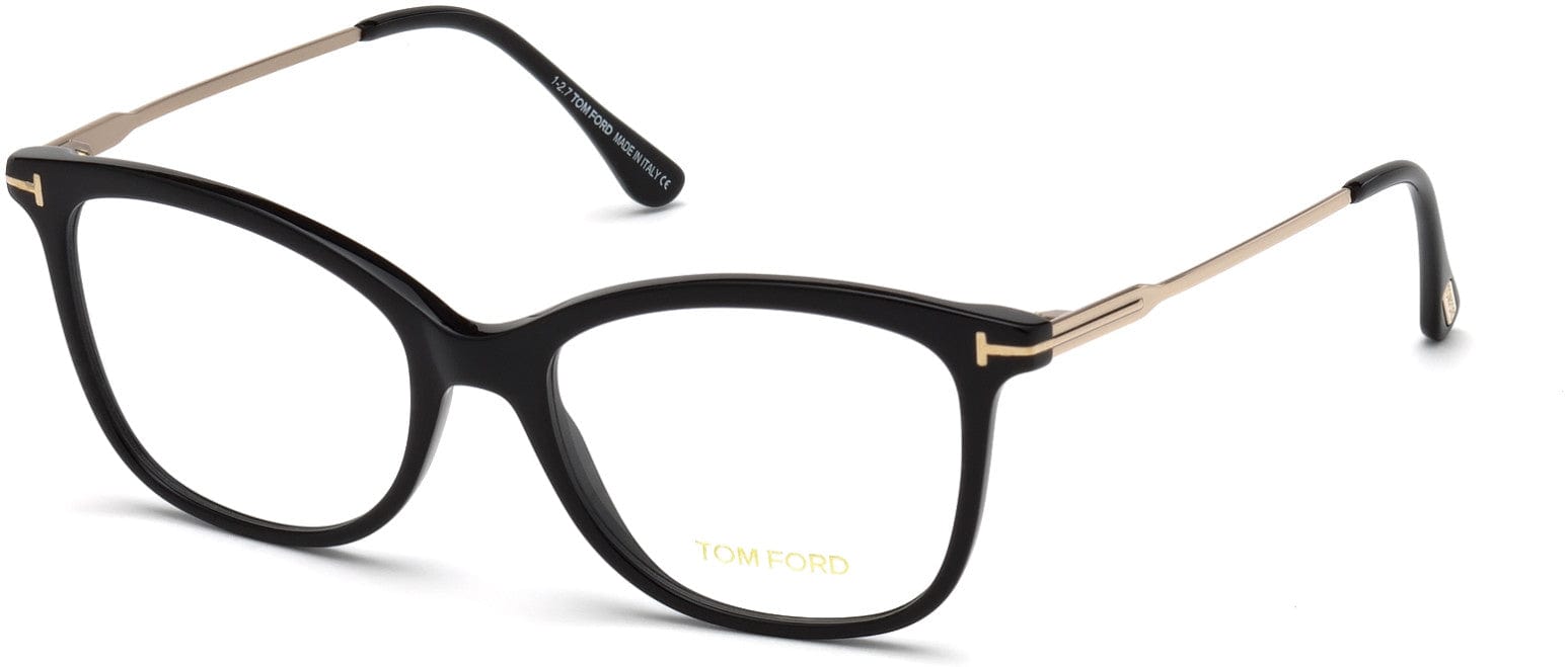 Tom Ford FT5510 Cat Eyeglasses 001-001 - Shiny Black Front, Shiny Rose Gold Temples