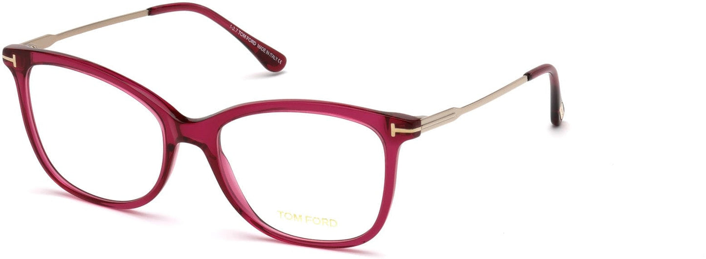 Tom Ford FT5510 Cat Eyeglasses 081-081 - Shiny Transparent Violet Front, Shiny Rose Gold Temples