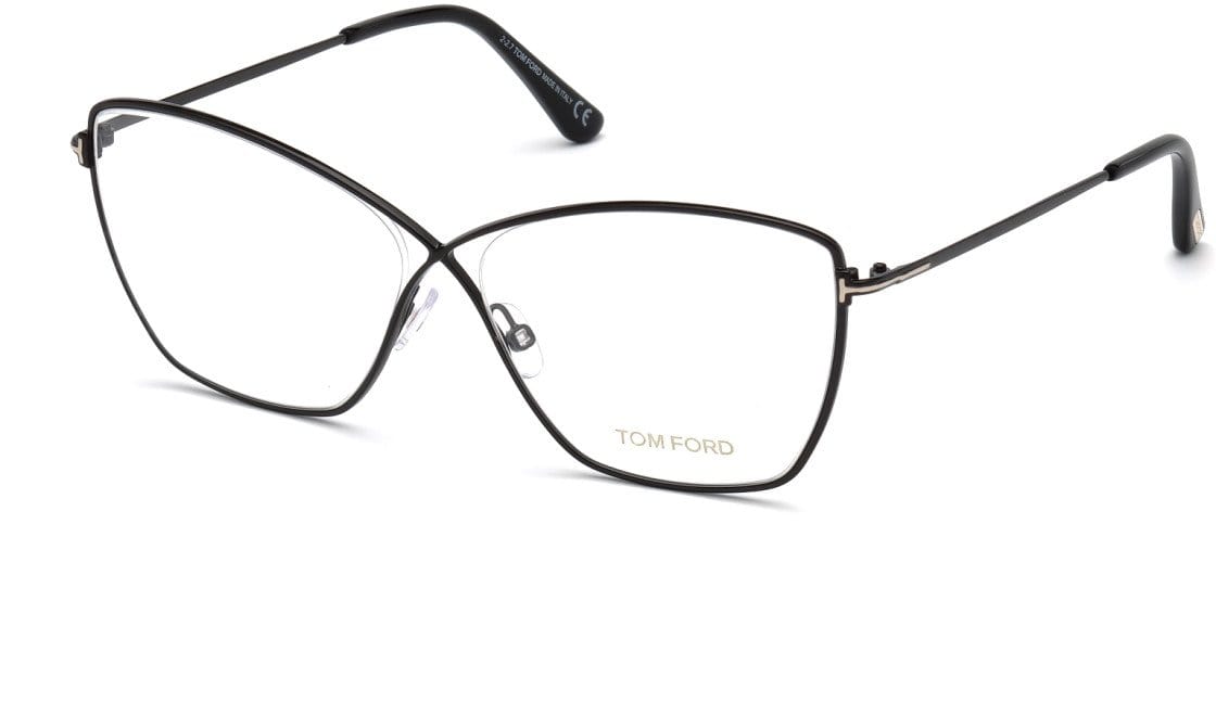 Tom Ford FT5518 Butterfly Eyeglasses 001-001 - Shiny Black Metal, Shiny Black Temple Tips