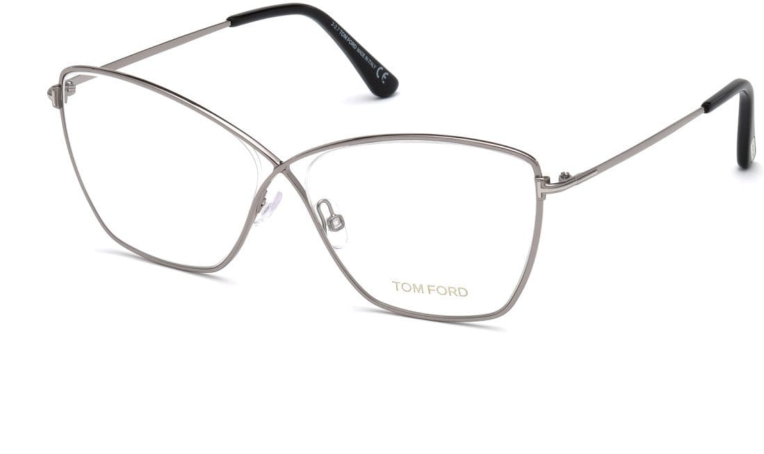 Tom Ford FT5518 Butterfly Eyeglasses 014-014 - Shiny Light Ruthenium, Shiny Black Temple Tips