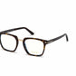 Tom Ford FT5523-B Geometric Eyeglasses 052-052 - Classic Dark Havana, Rose Gold Bridge & "t" Logo/ Blue Block Lenses