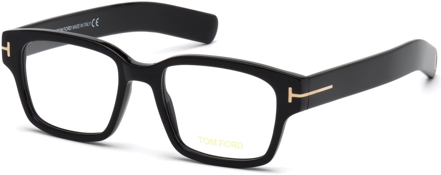 Tom Ford FT5527 Geometric Eyeglasses 001-001 - Shiny Black, Shiny Rose Gold "t" Logo