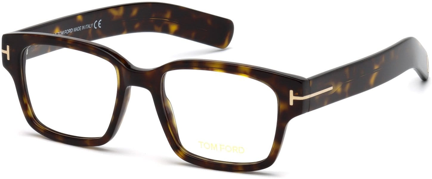 Tom Ford FT5527 Geometric Eyeglasses 052-052 - Shiny Classic Dark Havana, Shiny Rose Gold "t" Logo