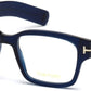 Tom Ford FT5527 Geometric Eyeglasses 090-090 - Shiny Transparent Dark Blue, Shiny Palladium "t" Logo