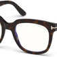 Tom Ford FT5537-B Geometric Eyeglasses 052-052 - Shiny Dark Havana/ Blue Block Lenses