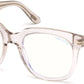 Tom Ford FT5537-B Geometric Eyeglasses 072-072 - Shiny Transparent Light Pink/ Blue Block Lenses