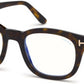 Tom Ford FT5542-B Geometric Eyeglasses 052-052 - Shiny Dark Havana, Shiny Rose Gold "t" Logo  / Blue Block Lenses