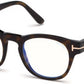 Tom Ford FT5543-F-B Geometric Eyeglasses 052-052 - Shiny Dark Havana, Shiny Rose Gold  "t" Logo / Blue Block Lenses - Back Order until 