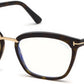 Tom Ford FT5550-F-B Geometric Eyeglasses 052-052 - Shiny Dark Havana, Rose Gold Details/ Blue Block Lenses