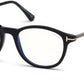Tom Ford FT5553-B Round Eyeglasses 001-001 - Shiny Black, Shiny Dark Gunmetal / Blue Block Lenses