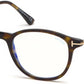 Tom Ford FT5553-B Round Eyeglasses 052-052 - Shiny Dark Havana, Shiny Rose Gold / Blue Block Lenses