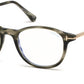 Tom Ford FT5553-B Round Eyeglasses 056-056 - Shiny Striped Black & Grey, Shiny Rose Gold/ Blue Block Lenses