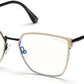 Tom Ford FT5574-B Geometric Eyeglasses 021-021 - Ivory Enamel Front, Shiny Black Metal, Black Tips/ Blue Block Lenses