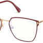Tom Ford FT5574-B Geometric Eyeglasses 069-069 - Red Enamel, Shiny Rose Gold, Red Tips/ Blue Block Lenses