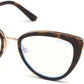 Tom Ford FT5580-B Cat Eyeglasses 052-052 - Shiny Dark Havana, Shiny Rose Gold / Blue Block Lenses