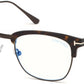 Tom Ford FT5590-F-B Geometric Eyeglasses 052-052 - Shiny Classic Dark Havana, Shiny Dark Ruthenium/ Blue Block Lenses
