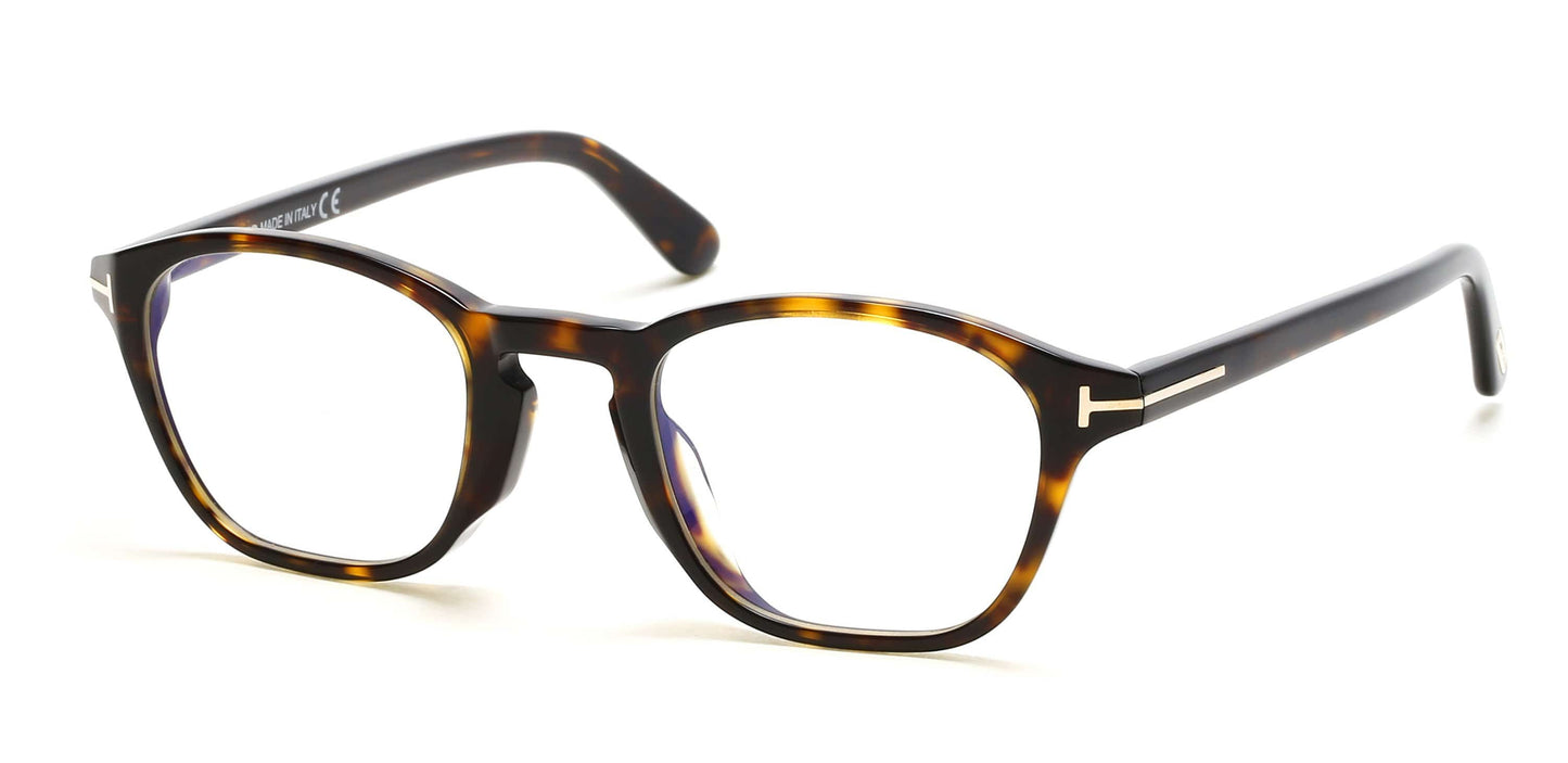 Tom Ford FT5591-D-B Geometric Eyeglasses 052-052 - Shiny Classic Dark Havana, Shiny Rose Gold "t" Logo/ Blue Block Lenses