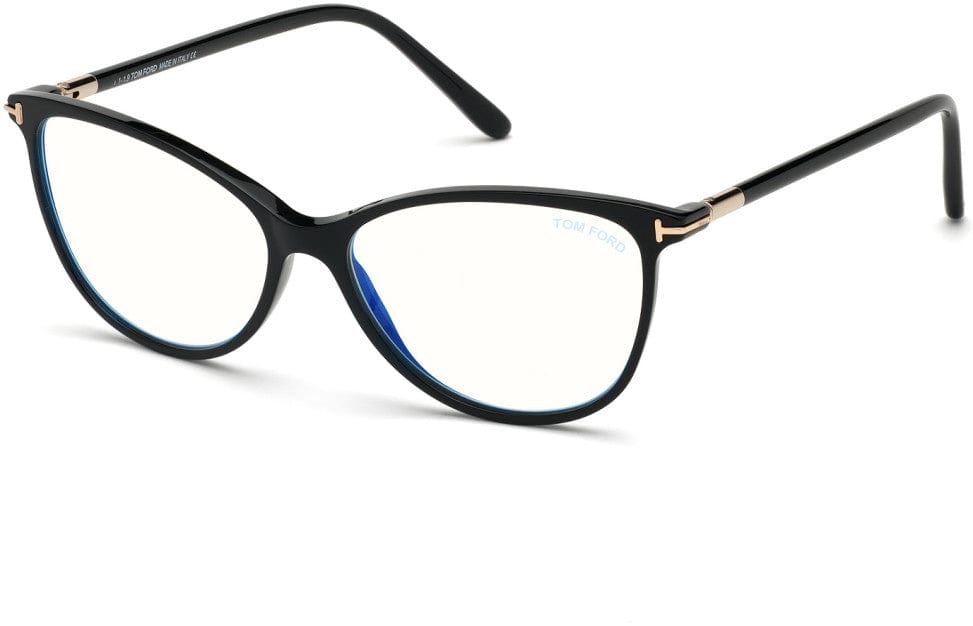 Tom Ford FT5616-B Square Eyeglasses 001-001 - Shiny Black W. Shiny Rose Gold Details/ Blue Block Lenses