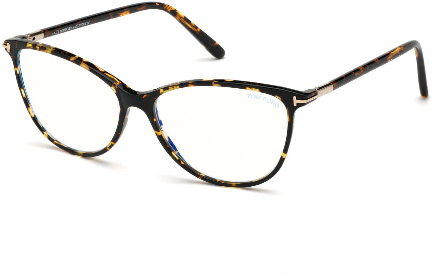 Tom Ford FT5616-B Square Eyeglasses 056-056 - Shiny Dark Havana W. Shiny Rose Gold Details/ Blue Block Lenses