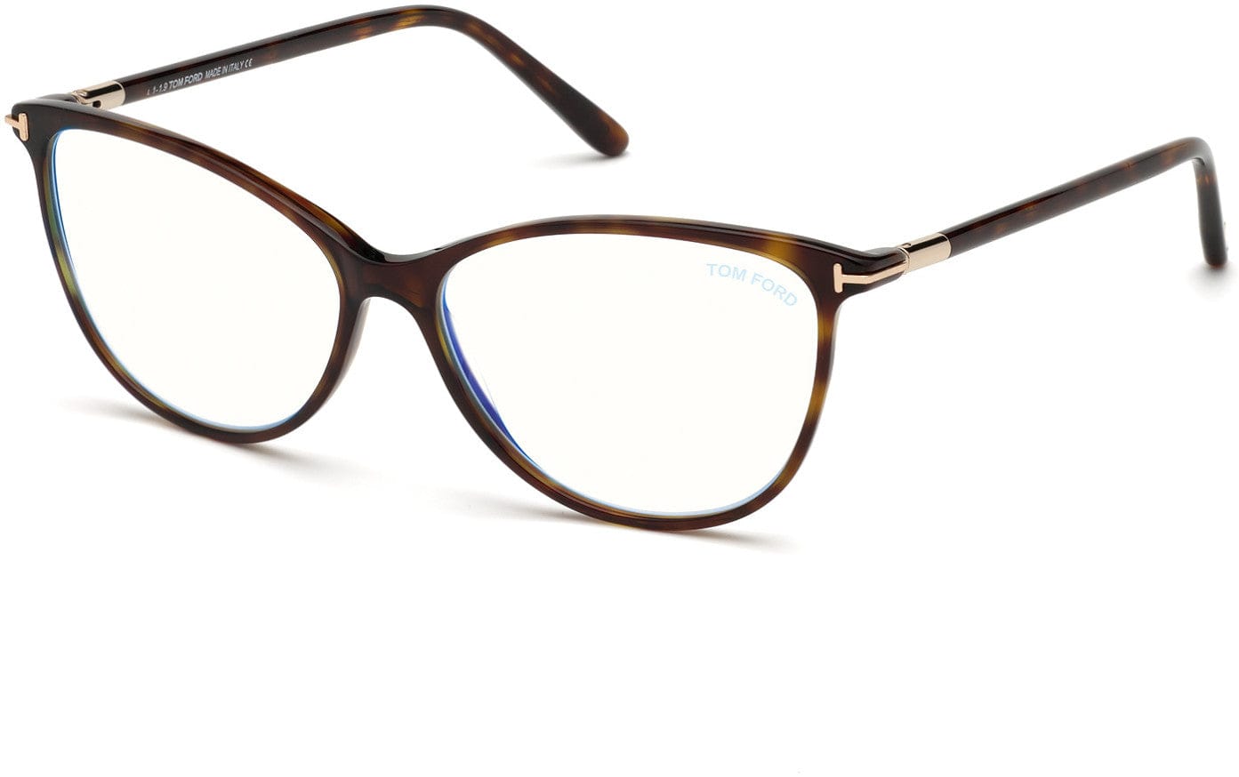 Tom Ford FT5616-F-B Square Eyeglasses 052-052 - Shiny Classic Dk. Havana W. Shiny Rose Gold Details/ Blue Block Lenses