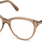 Tom Ford FT5618-B Oval Eyeglasses 045-045 - Shiny Transparent Brown, Green & Grey/ Blue Block Lenses