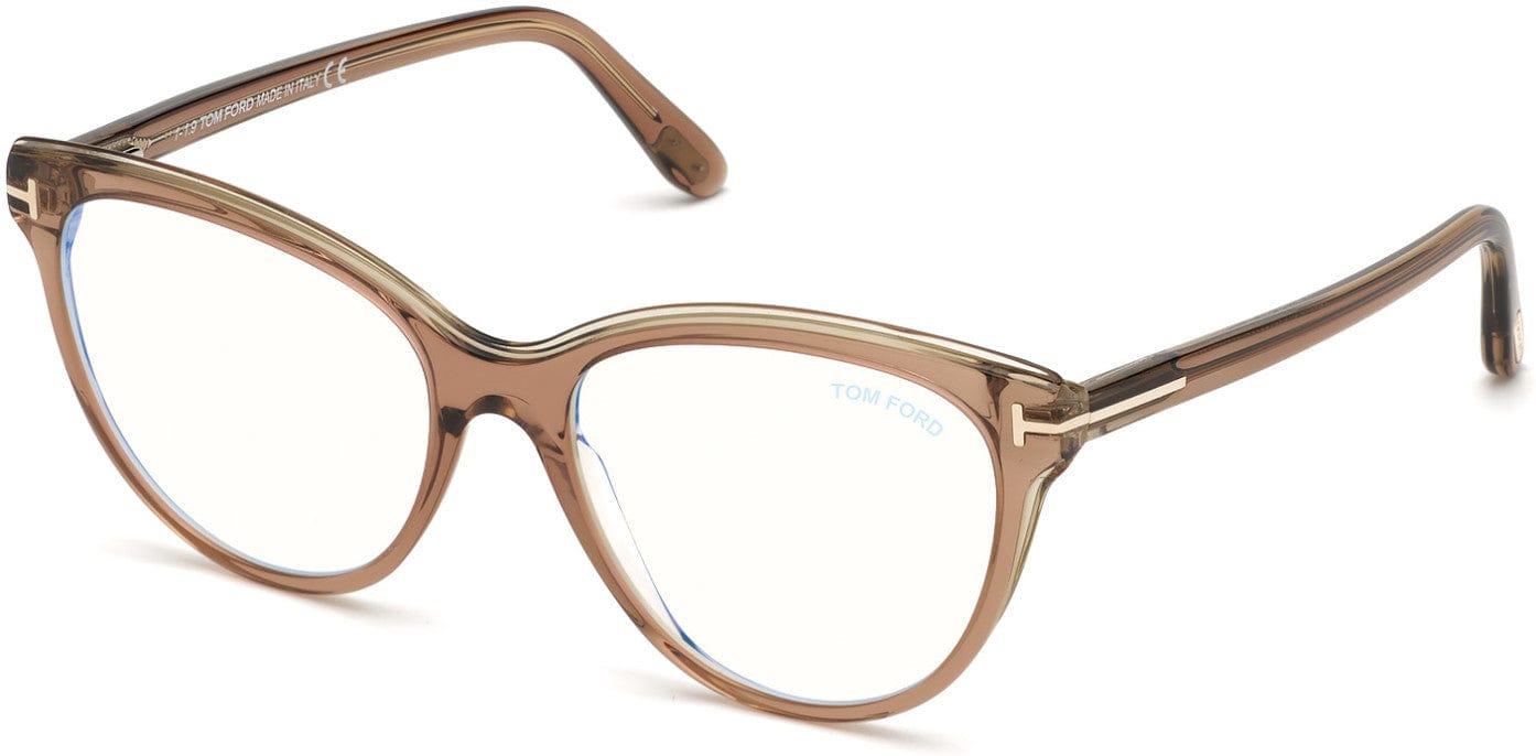 Tom Ford FT5618-B Oval Eyeglasses 045-045 - Shiny Transparent Brown, Green & Grey/ Blue Block Lenses