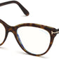 Tom Ford FT5618-B Oval Eyeglasses 052-052 - Shiny Classic Dark Havana/ Blue Block Lenses