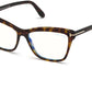 Tom Ford FT5619-B Square Eyeglasses 052-052 - Shiny Classic Dark Havana/ Blue Block Leneses