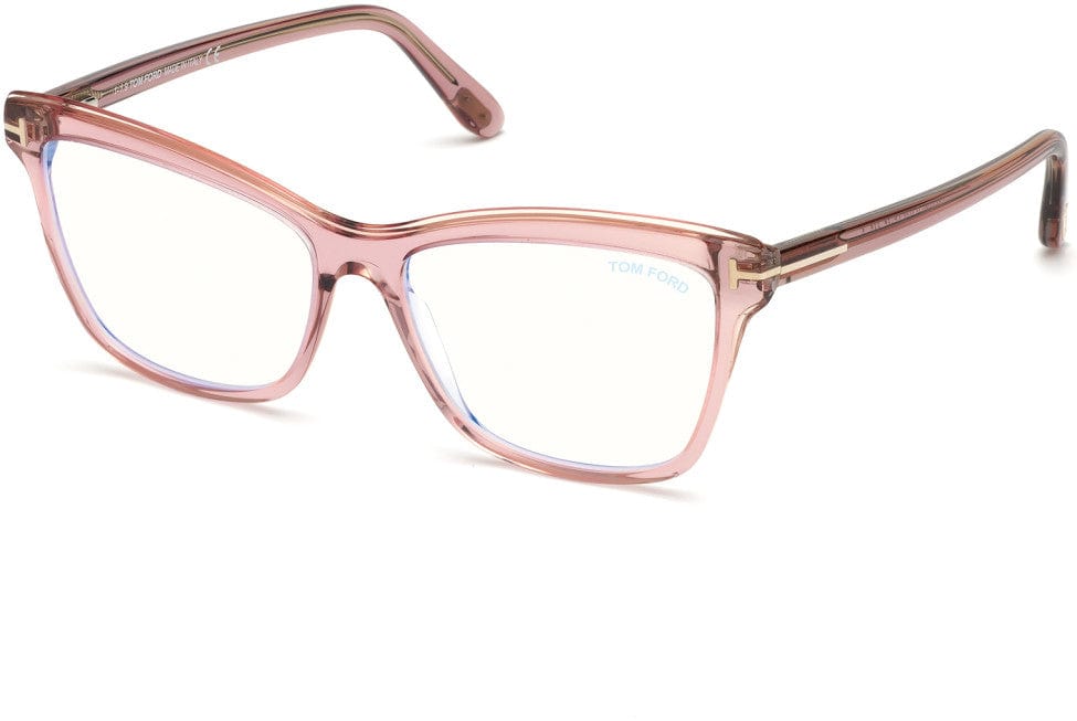 Tom Ford FT5619-B Square Eyeglasses 072-072 - Shiny Transparent Lilac, Pink, & Grey/ Blue Block Lenses